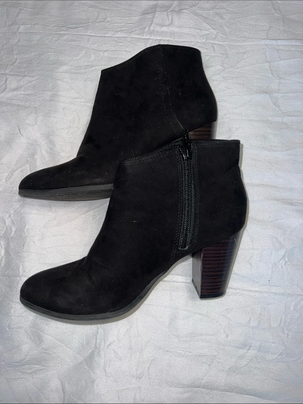 Old Navy Black Suede Ankle Boots with Stacked Heel